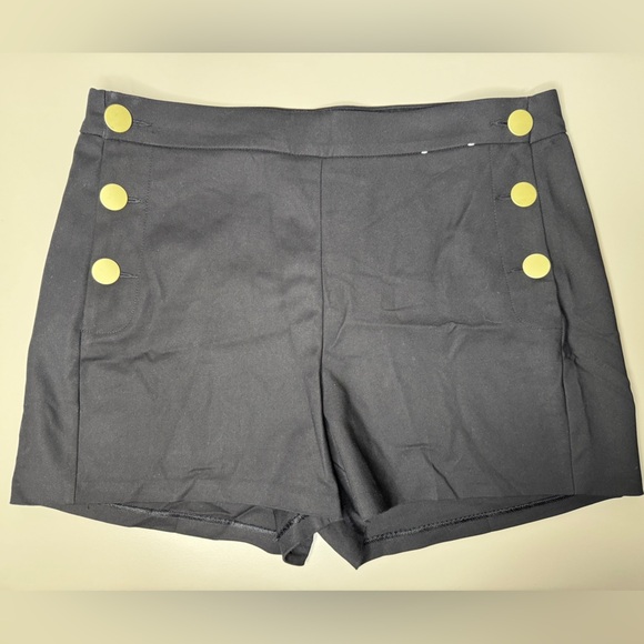Express Pants - Express Midi High Rise Gold Button Sailor Shorts Black Size 12